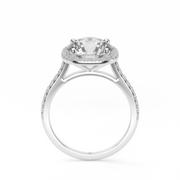 White Gold Round Shape Diamond Cushion Halo Pave Engagement Ring With French Cut Setting